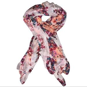 Cream & Red & Orange & Blue Floral Scarf